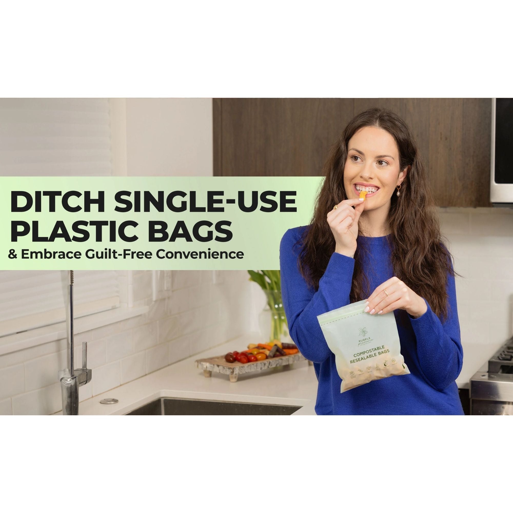 Compostable Resealable Bags. Eco-Friendly & Durable. Snack, Sandwich, Quart & Gallon Sizes