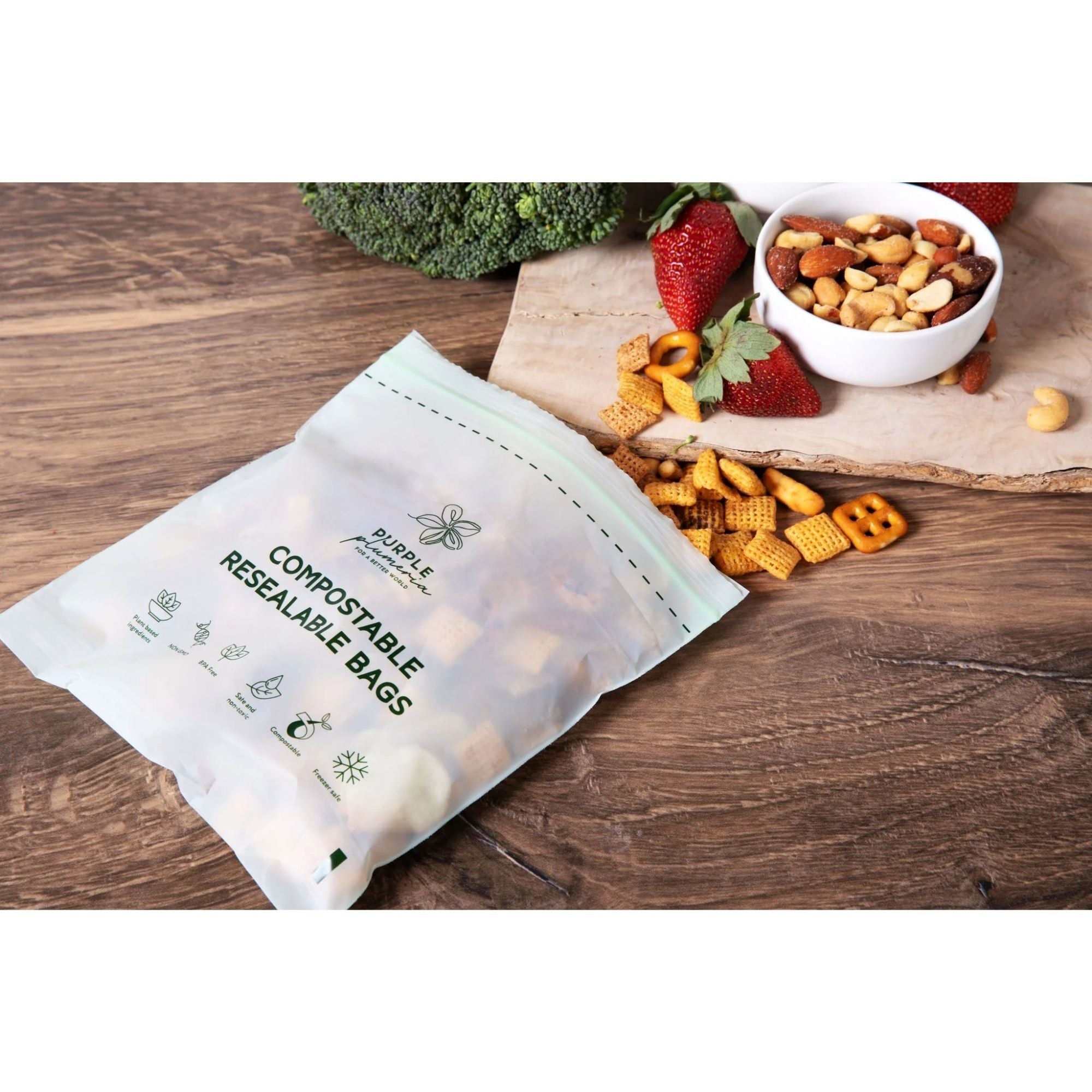 Compostable Resealable Bags. Eco-Friendly & Durable. Snack, Sandwich, Quart & Gallon Sizes