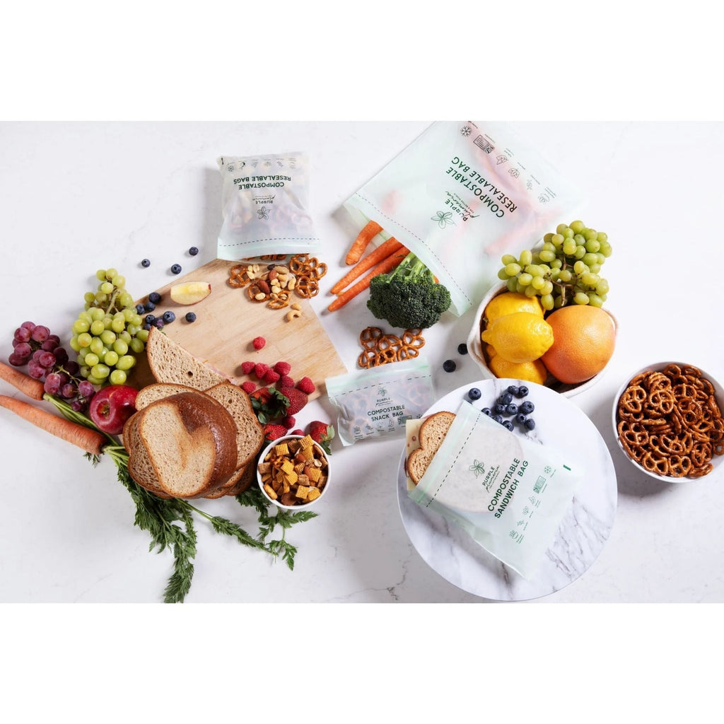 Compostable Resealable Bags. Eco-Friendly & Durable. Snack, Sandwich, Quart & Gallon Sizes
