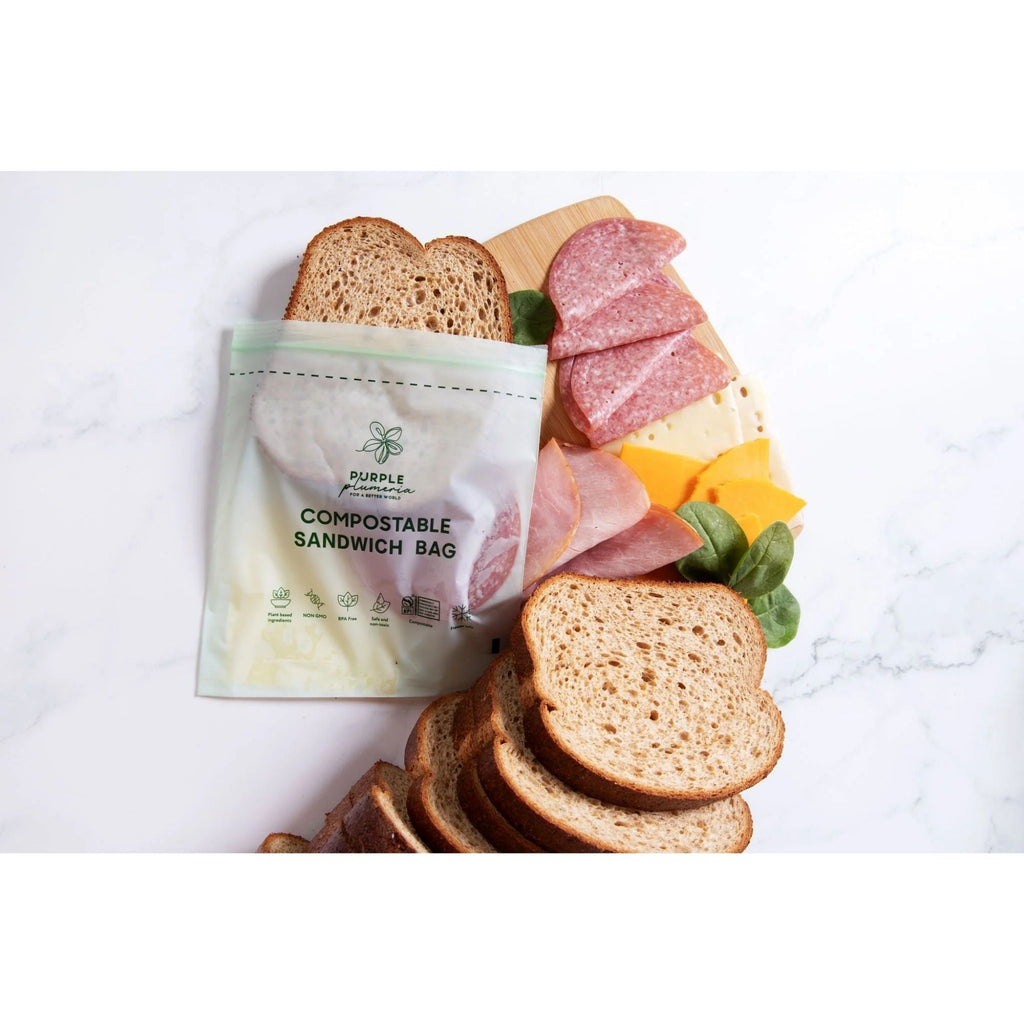 Compostable Resealable Bags. Eco-Friendly & Durable. Snack, Sandwich, Quart & Gallon Sizes
