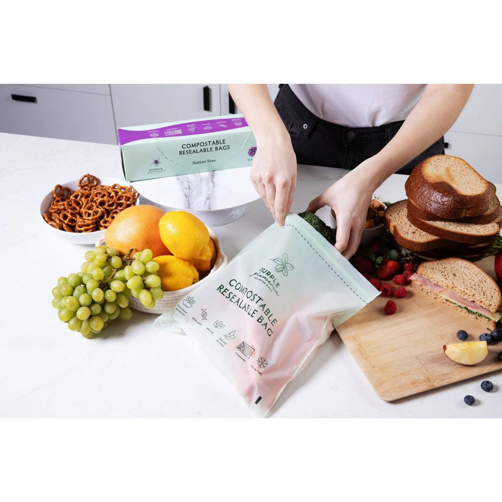 Compostable Resealable Bags. Eco-Friendly & Durable. Snack, Sandwich, Quart & Gallon Sizes