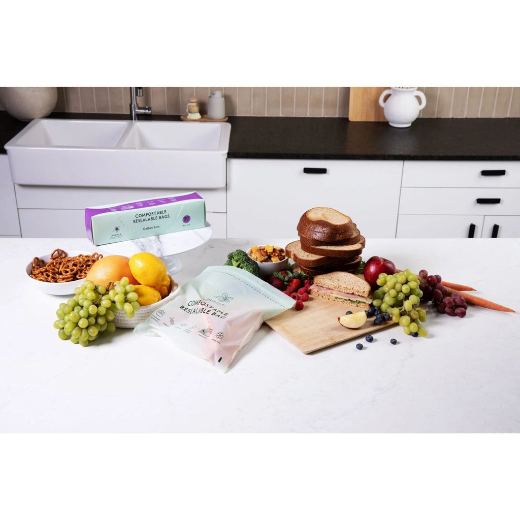 Compostable Resealable Bags. Eco-Friendly & Durable. Snack, Sandwich, Quart & Gallon Sizes
