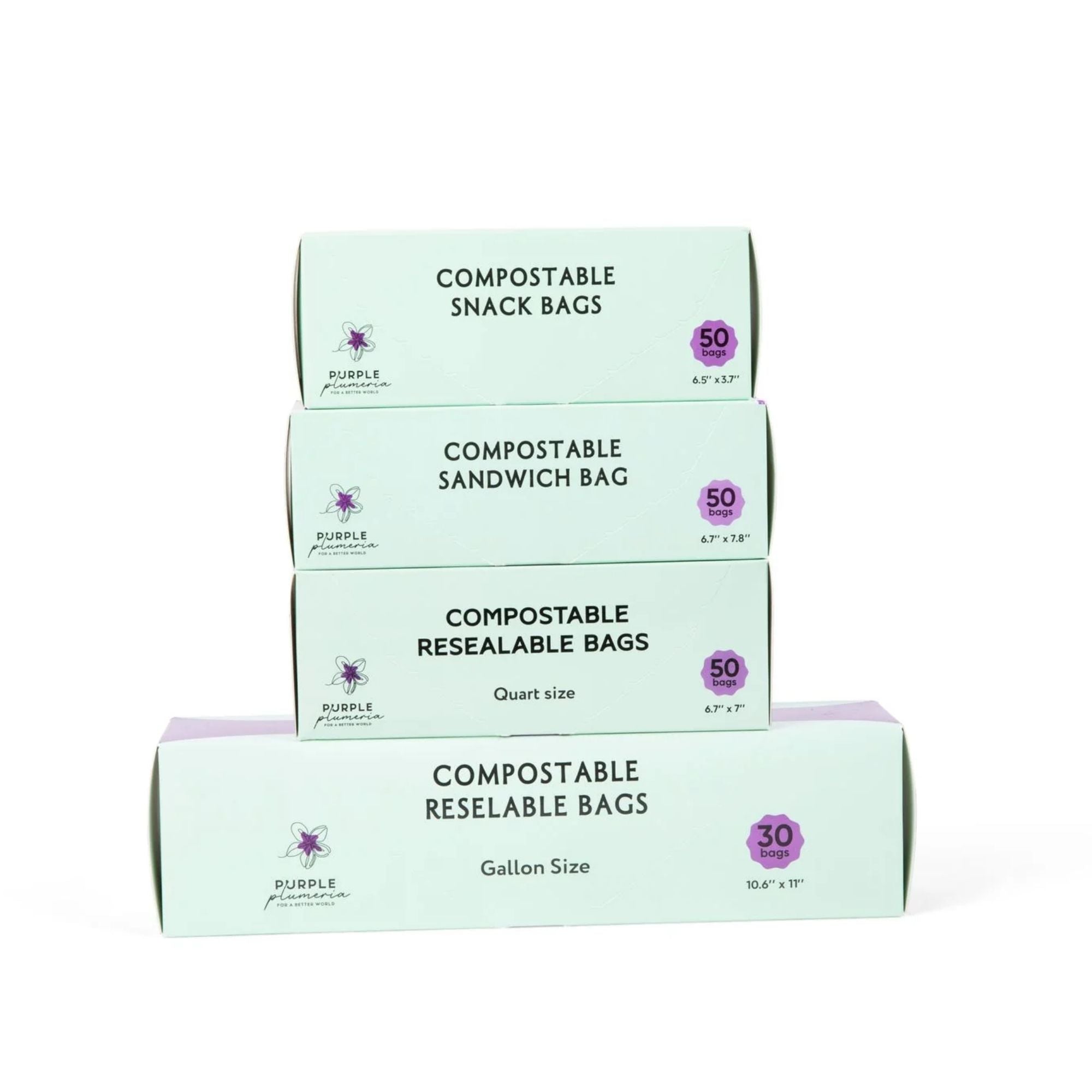 Compostable Resealable Bags. Eco-Friendly & Durable. Snack, Sandwich, Quart & Gallon Sizes