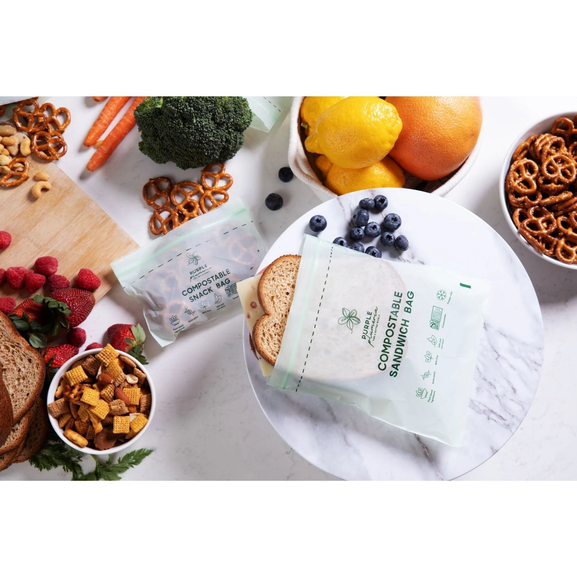 Compostable Resealable Bags. Eco-Friendly & Durable. Snack, Sandwich, Quart & Gallon Sizes