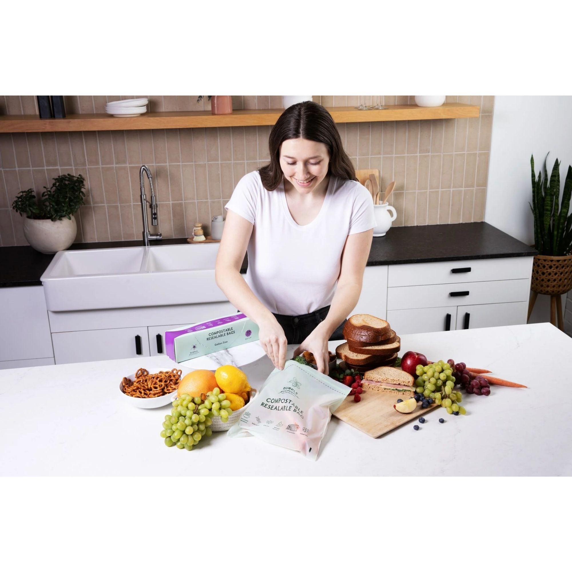 Compostable Resealable Bags. Eco-Friendly & Durable. Snack, Sandwich, Quart & Gallon Sizes