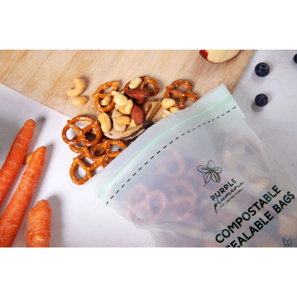 Compostable Resealable Bags. Eco-Friendly & Durable. Snack, Sandwich, Quart & Gallon Sizes