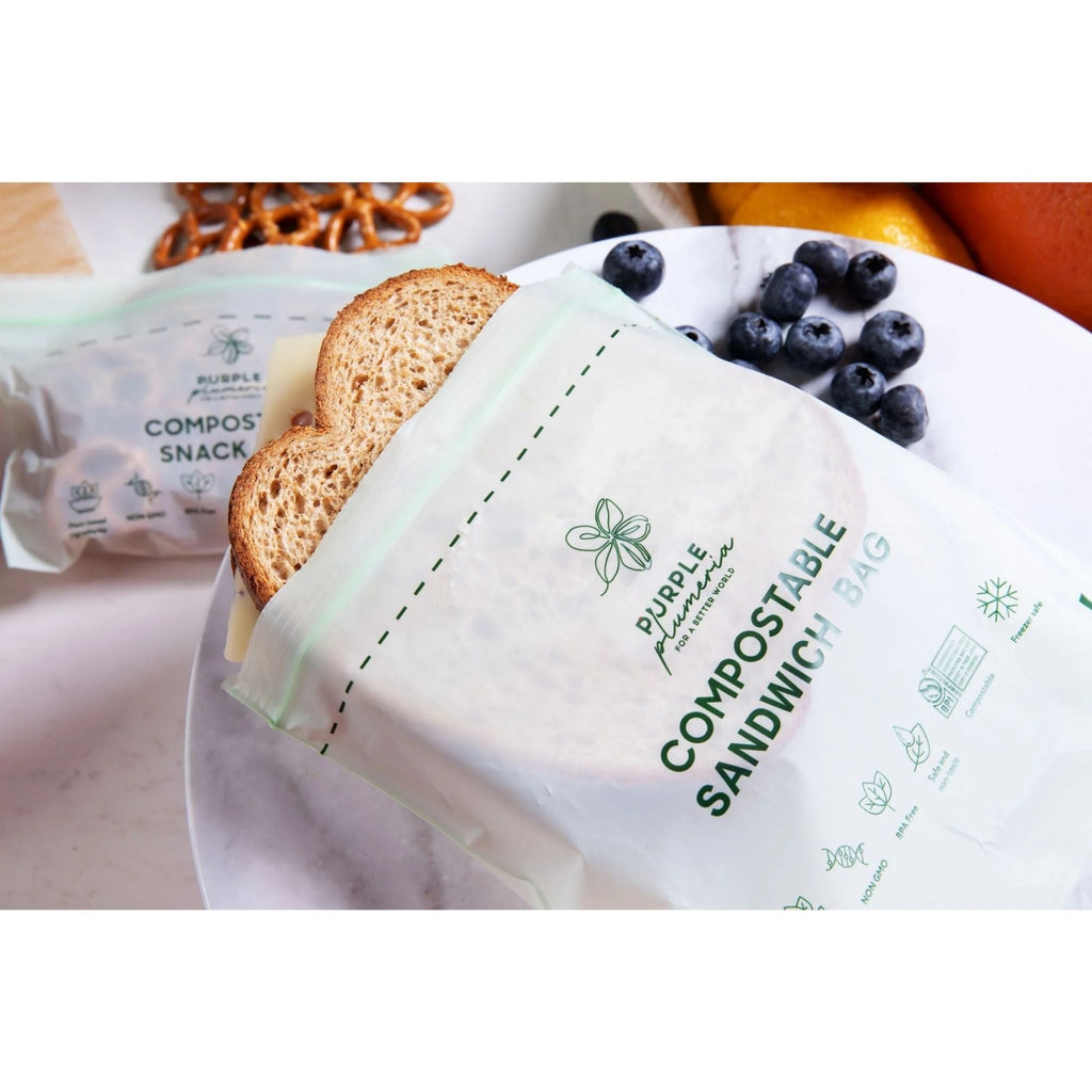 Compostable Resealable Bags. Eco-Friendly & Durable. Snack, Sandwich, Quart & Gallon Sizes