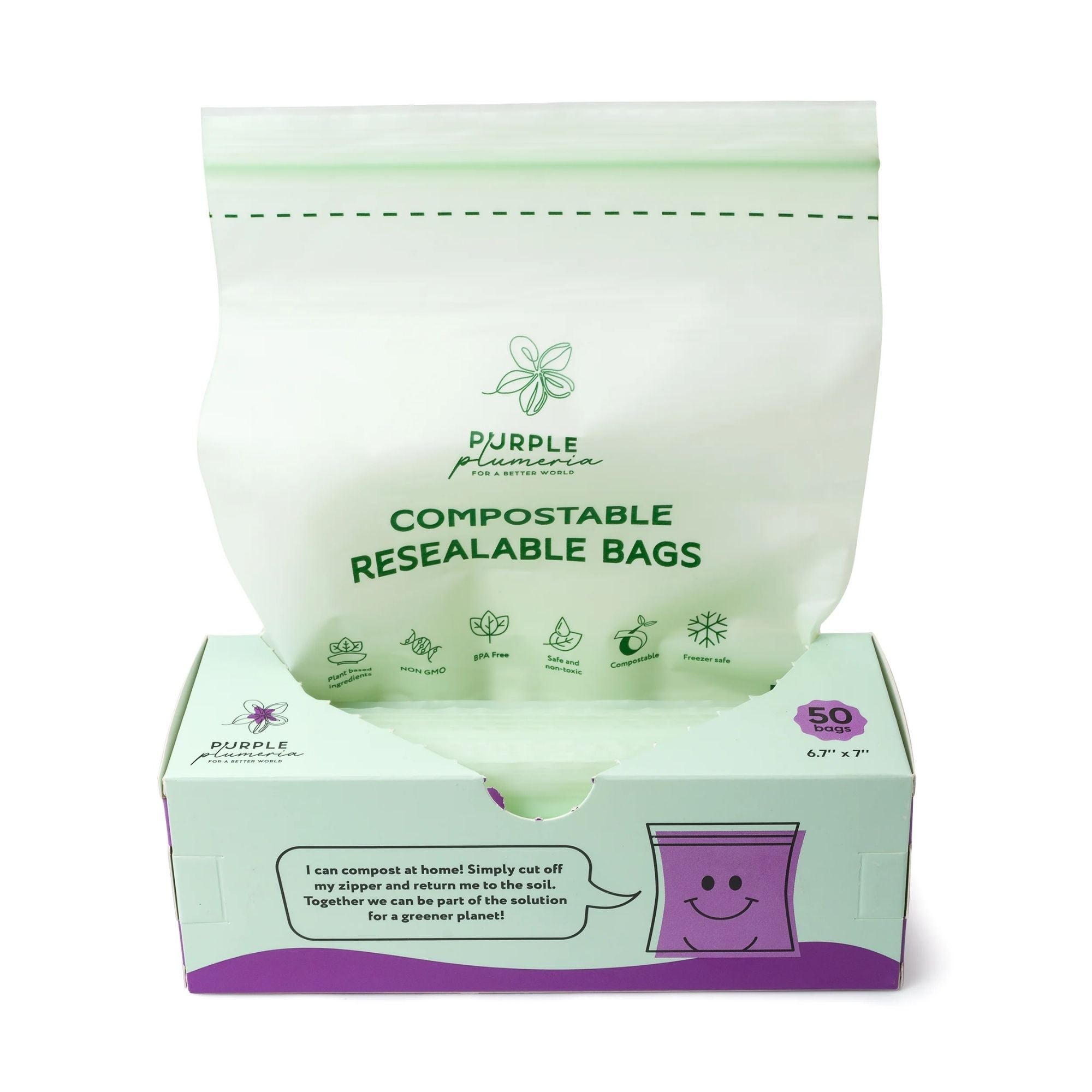 Compostable Resealable Bags. Eco-Friendly & Durable. Snack, Sandwich, Quart & Gallon Sizes