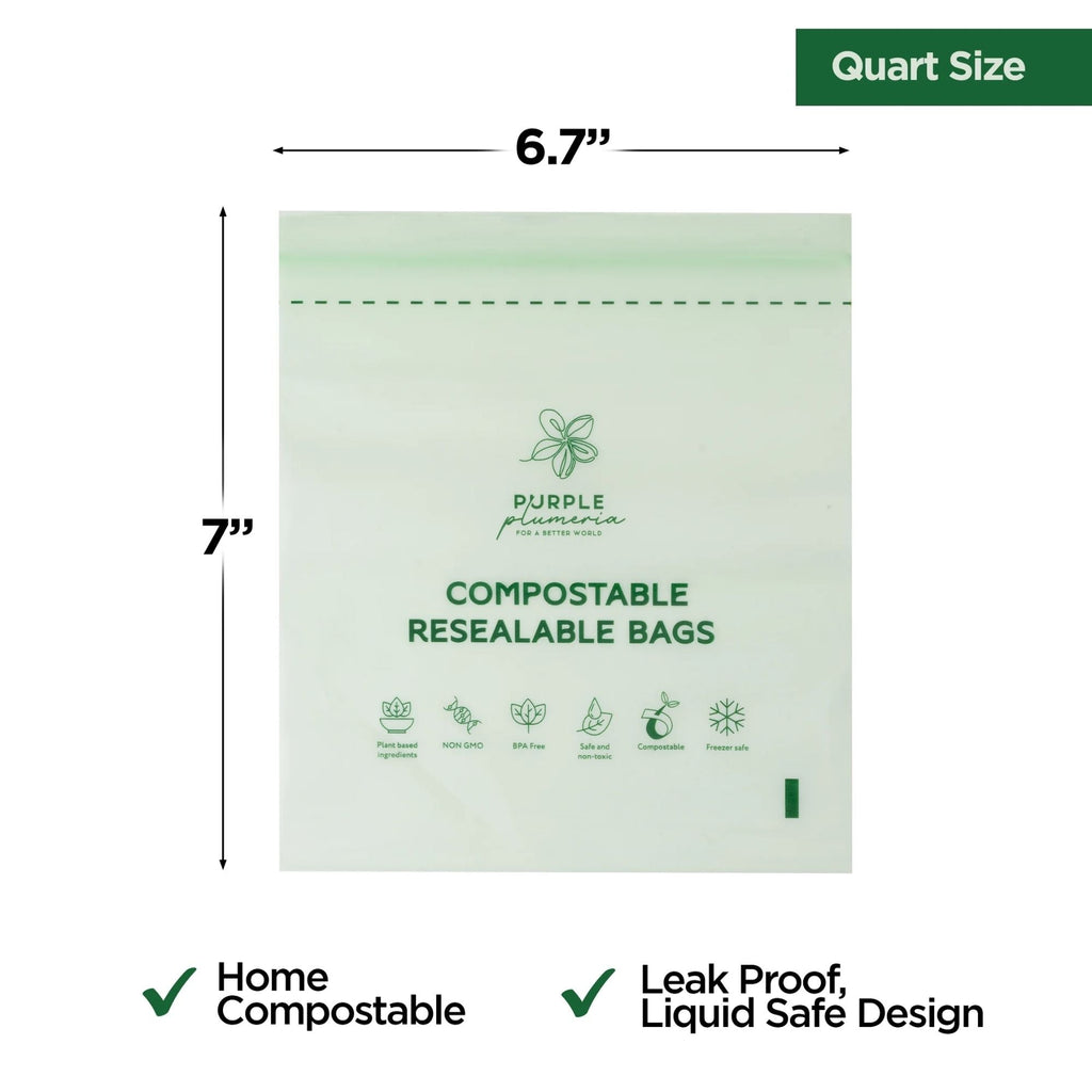 Compostable Resealable Bags. Eco-Friendly & Durable. Snack, Sandwich, Quart & Gallon Sizes