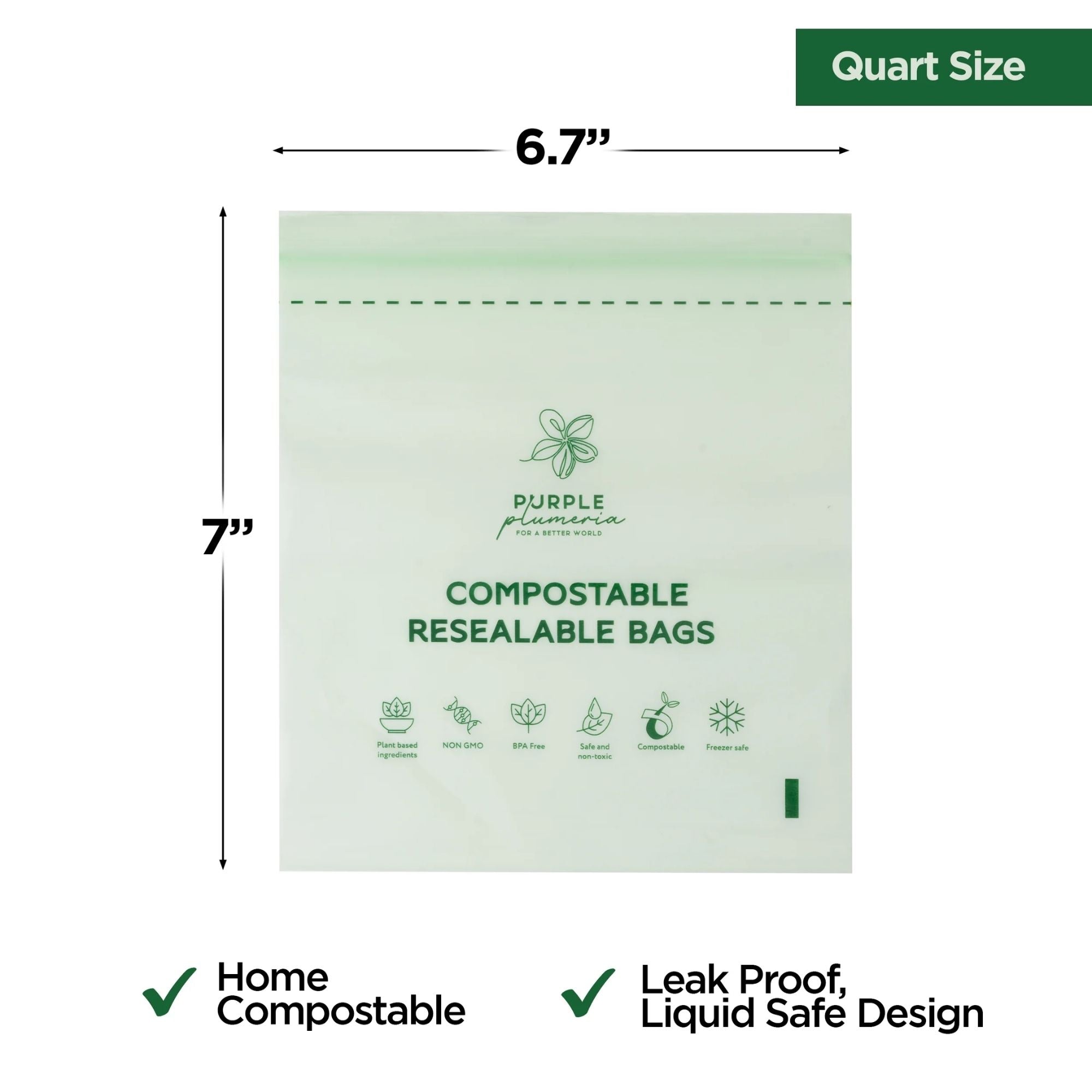 Compostable Resealable Bags. Eco-Friendly & Durable. Snack, Sandwich, Quart & Gallon Sizes