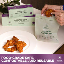 Load image into Gallery viewer, Compostable Resealable Bags. Eco-Friendly &amp; Durable. Snack, Sandwich, Quart &amp; Gallon Sizes
