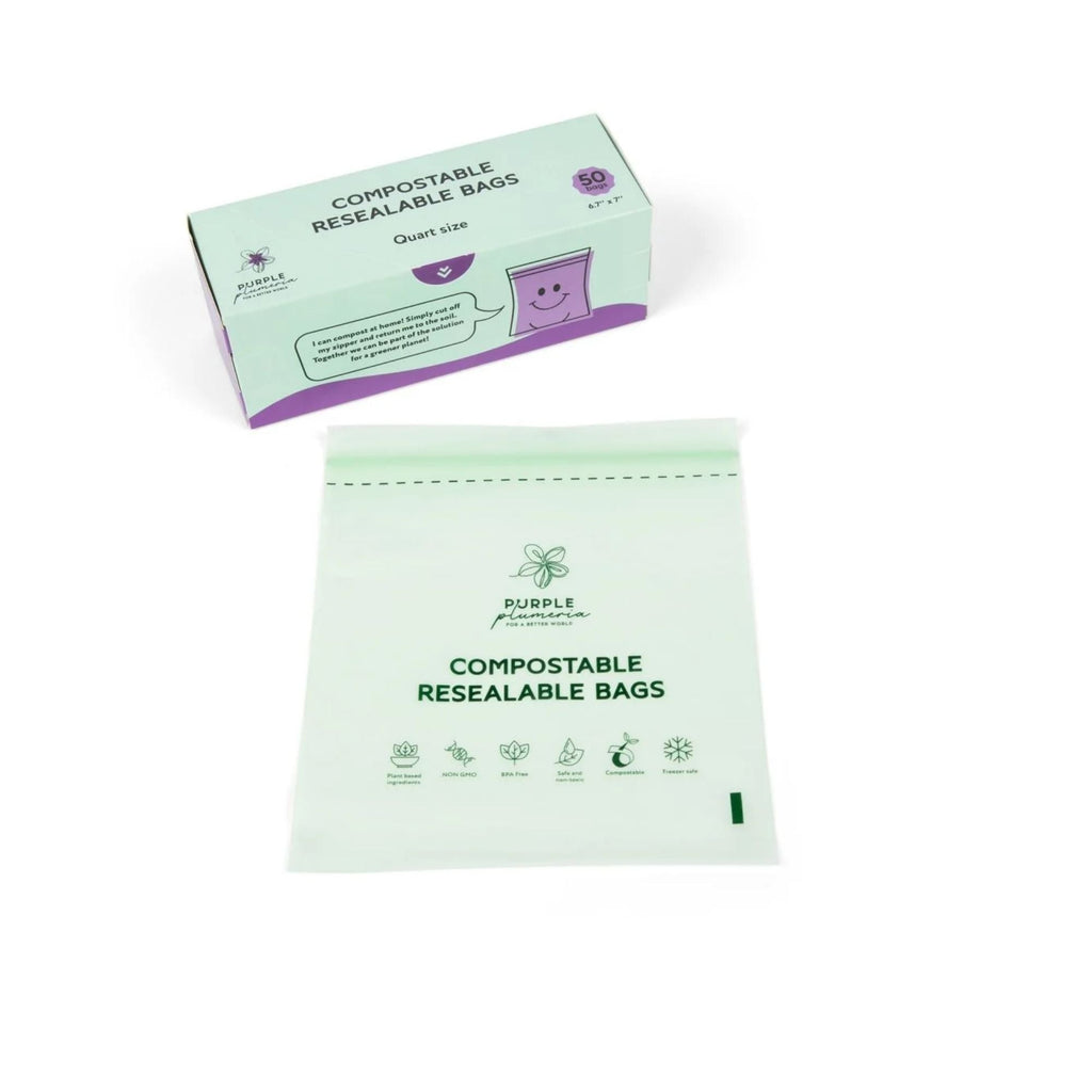 Compostable Resealable Bags. Eco-Friendly & Durable. Snack, Sandwich, Quart & Gallon Sizes