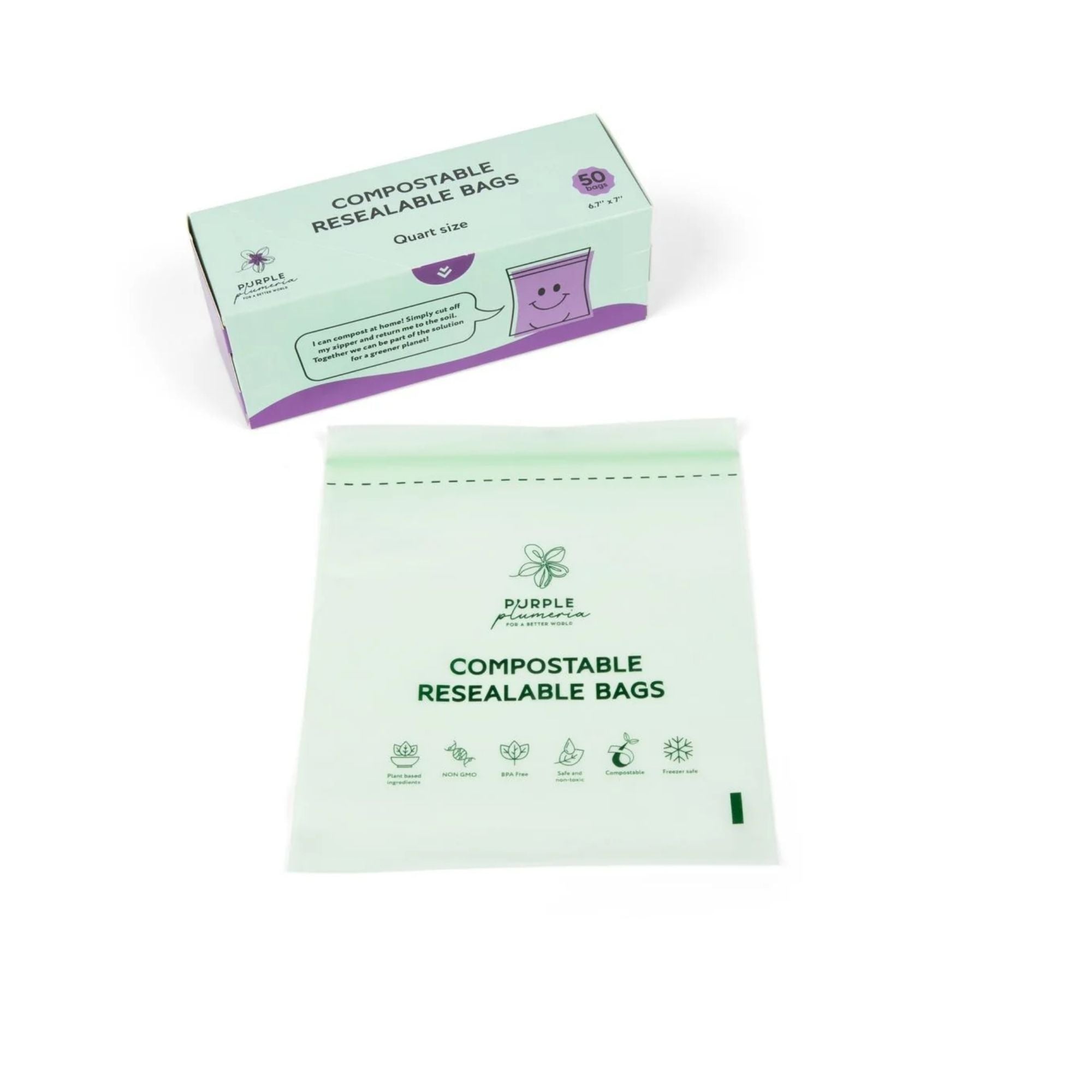 Compostable Resealable Bags. Eco-Friendly & Durable. Snack, Sandwich, Quart & Gallon Sizes