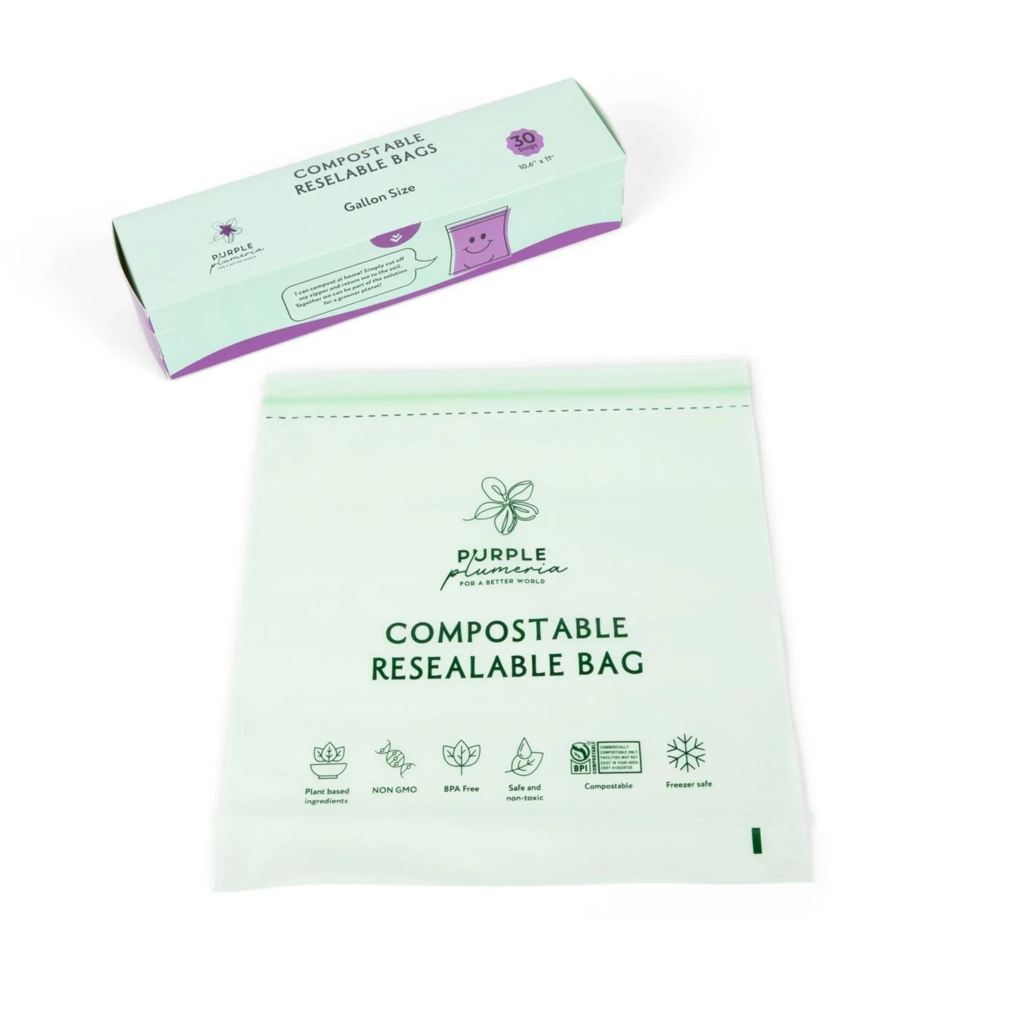 Compostable Resealable Bags. Eco-Friendly & Durable. Snack, Sandwich, Quart & Gallon Sizes