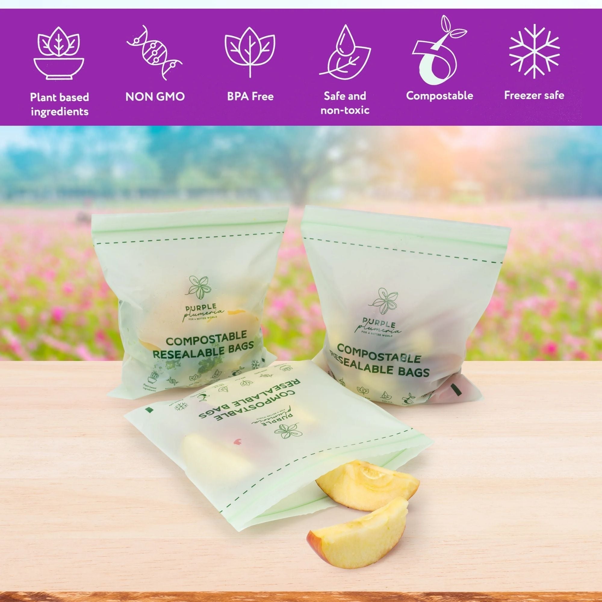 Compostable Resealable Bags. Eco-Friendly & Durable. Snack, Sandwich, Quart & Gallon Sizes