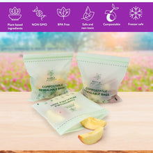 Load image into Gallery viewer, Compostable Resealable Bags. Eco-Friendly &amp; Durable. Snack, Sandwich, Quart &amp; Gallon Sizes