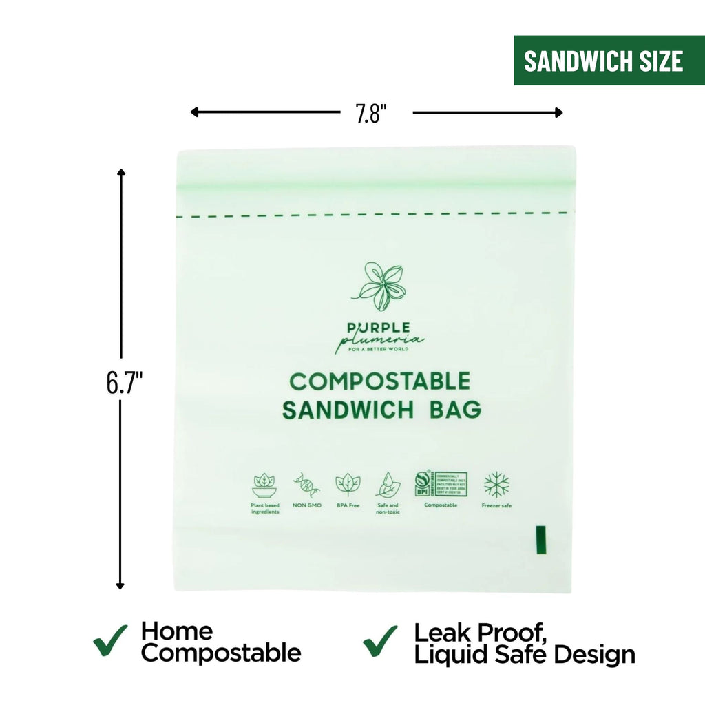 Compostable Resealable Bags. Eco-Friendly & Durable. Snack, Sandwich, Quart & Gallon Sizes