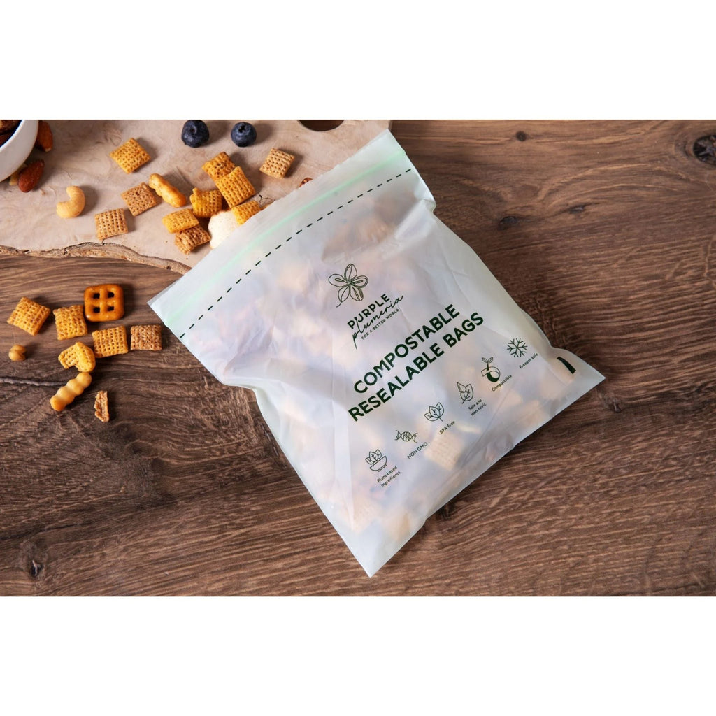 Compostable Resealable Bags. Eco-Friendly & Durable. Snack, Sandwich, Quart & Gallon Sizes