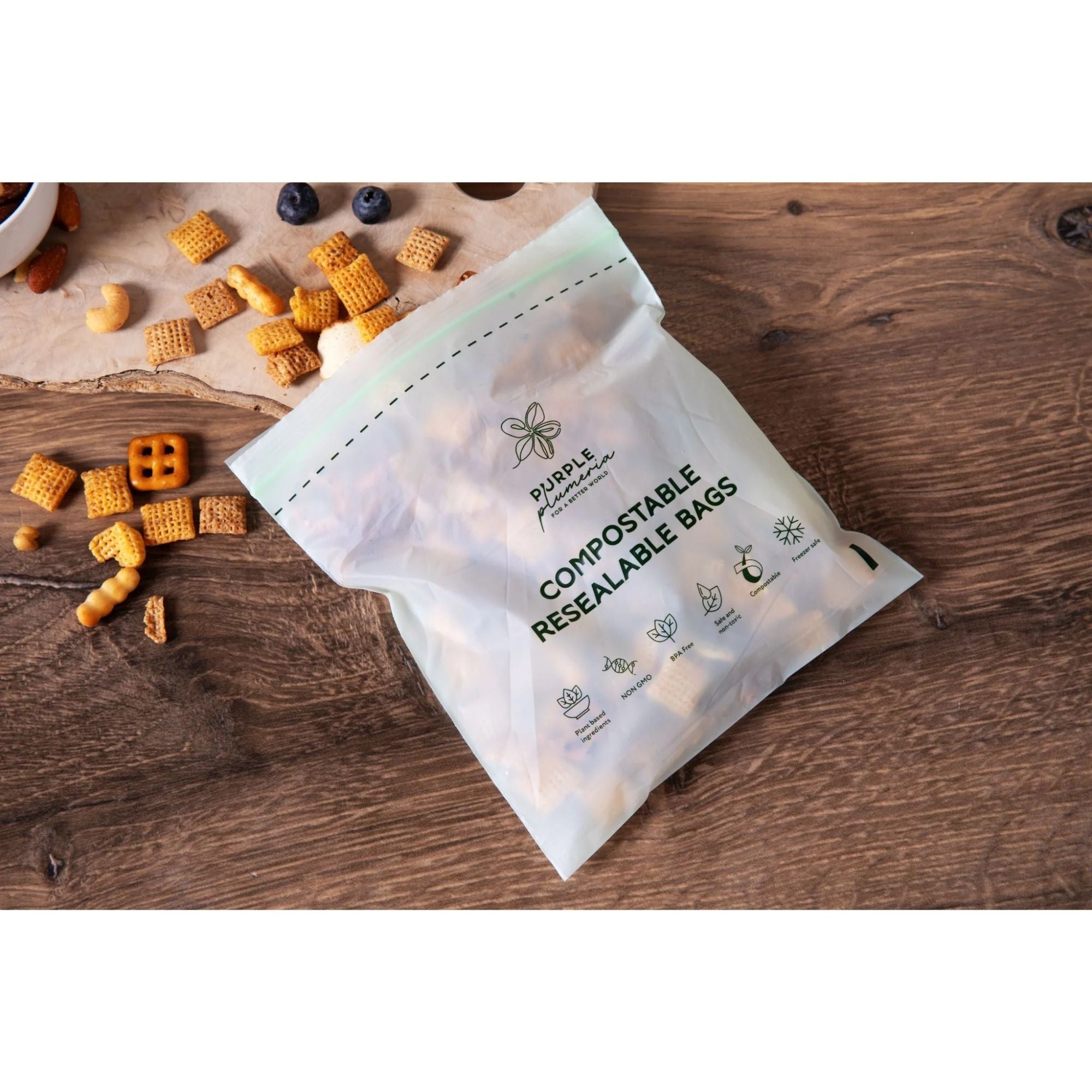 Compostable Resealable Bags. Eco-Friendly & Durable. Snack, Sandwich, Quart & Gallon Sizes
