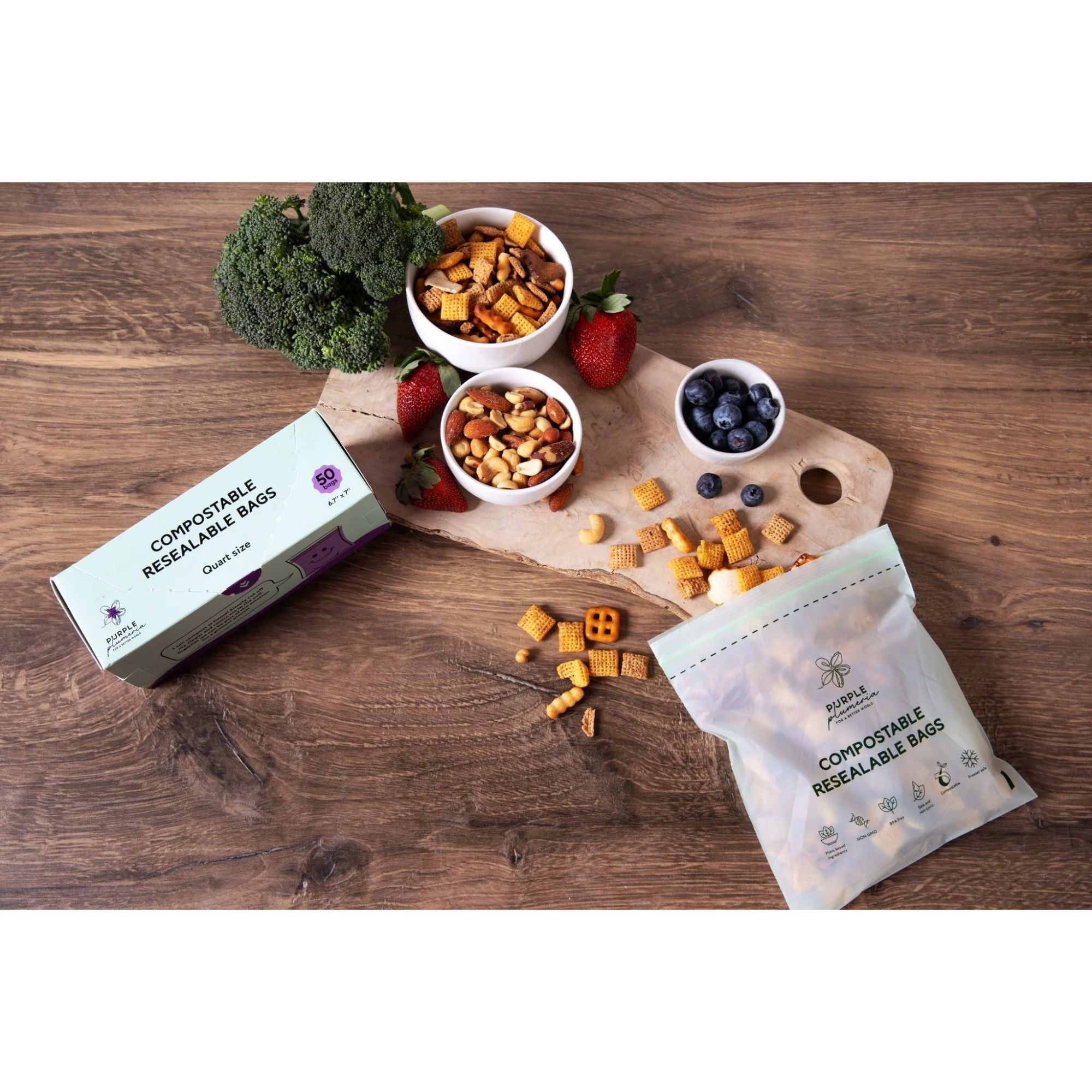 Compostable Resealable Bags. Eco-Friendly & Durable. Snack, Sandwich, Quart & Gallon Sizes