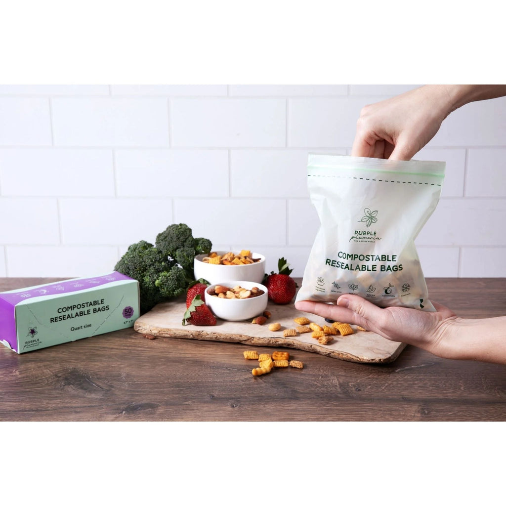Compostable Resealable Bags. Eco-Friendly & Durable. Snack, Sandwich, Quart & Gallon Sizes