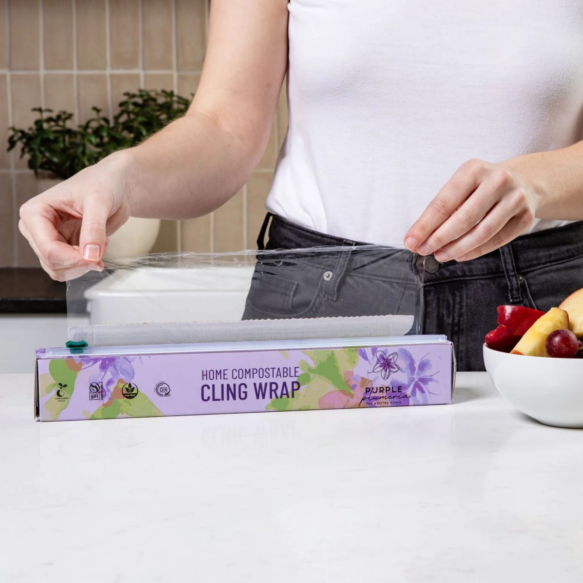 Home Compostable Cling Wrap. Keeps Food Fresh & Safe.