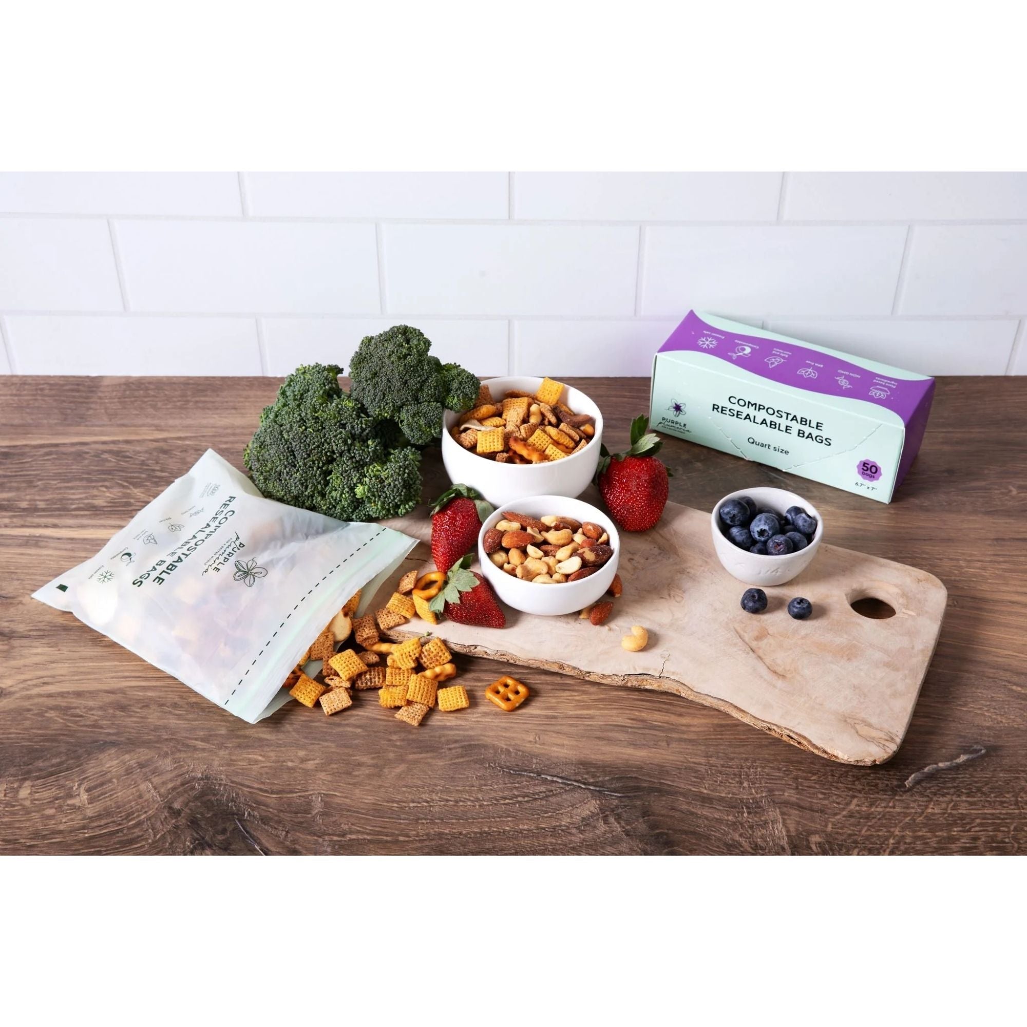 Compostable Resealable Bags. Eco-Friendly & Durable. Snack, Sandwich, Quart & Gallon Sizes