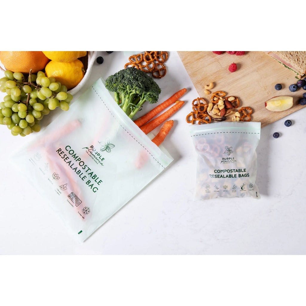 Compostable Resealable Bags. Eco-Friendly & Durable. Snack, Sandwich, Quart & Gallon Sizes