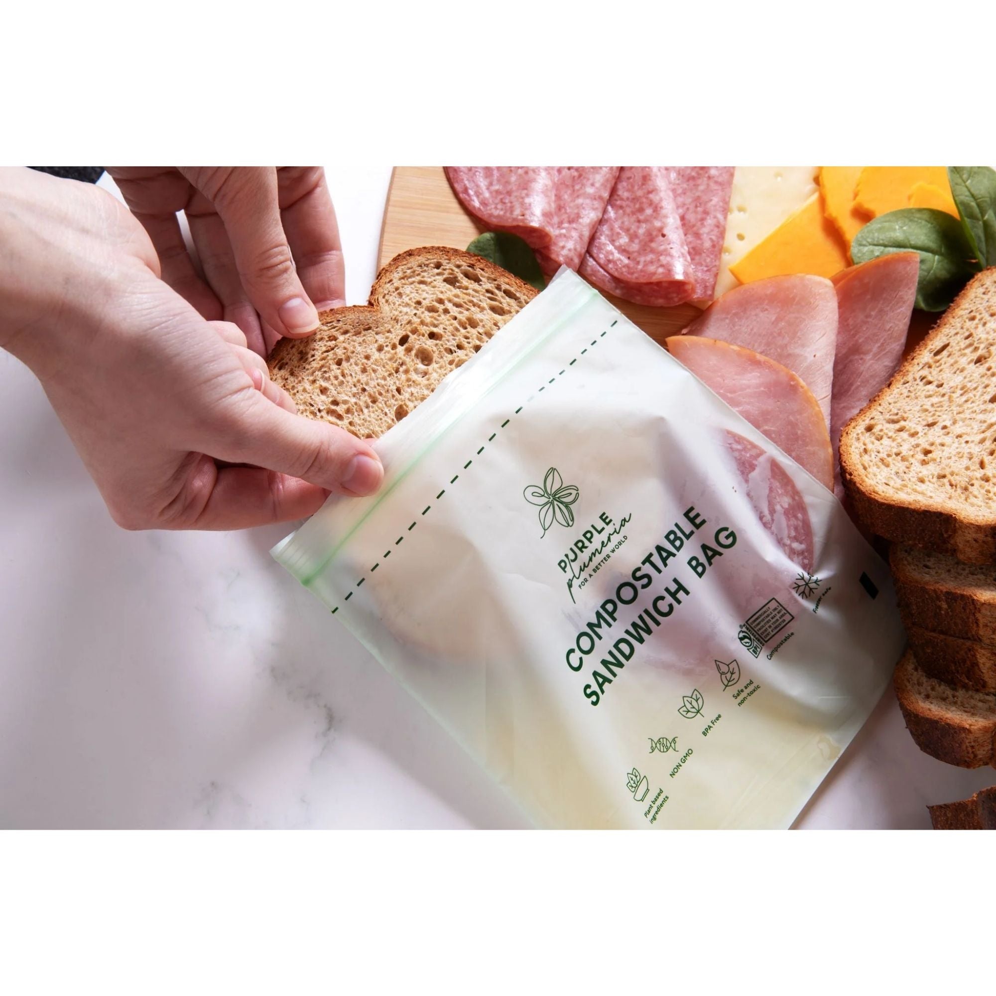 Compostable Resealable Bags. Eco-Friendly & Durable. Snack, Sandwich, Quart & Gallon Sizes