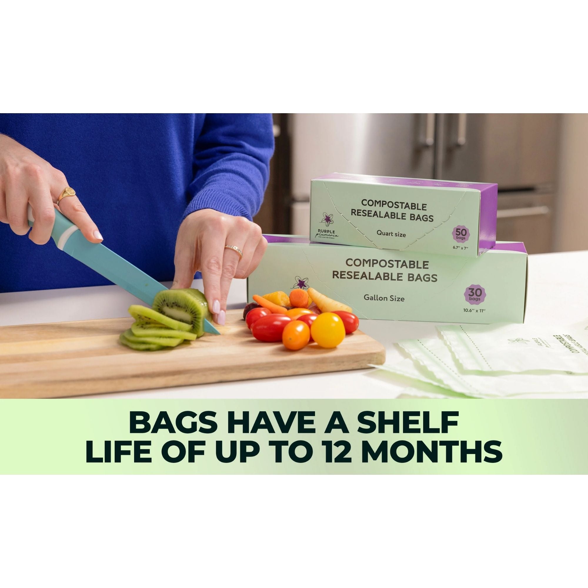 Compostable Resealable Bags. Eco-Friendly & Durable. Snack, Sandwich, Quart & Gallon Sizes