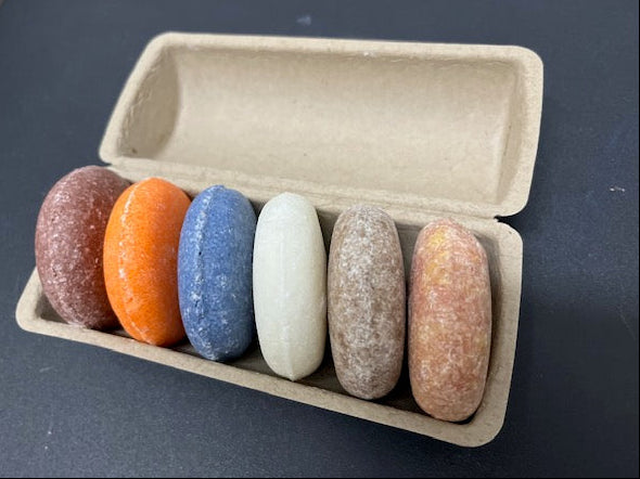 Top-down view of the zero-waste variety pack in biodegradable egg-carton packaging.